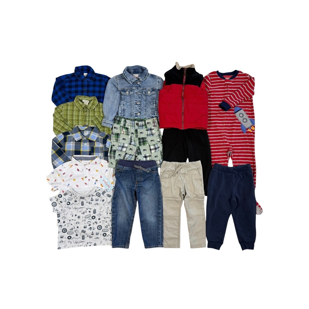 Toddler Boys 3T Clothing Bundle 13pc Jumping Beans Denim Vest Plaid Pants Tops